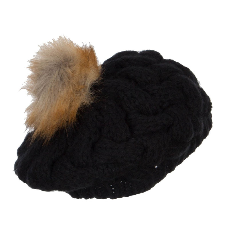 Faux Fur Pom Knit Beret