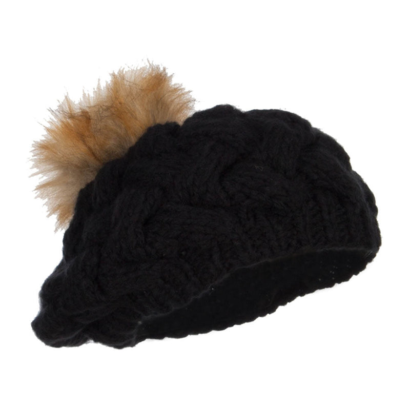 Faux Fur Pom Knit Beret