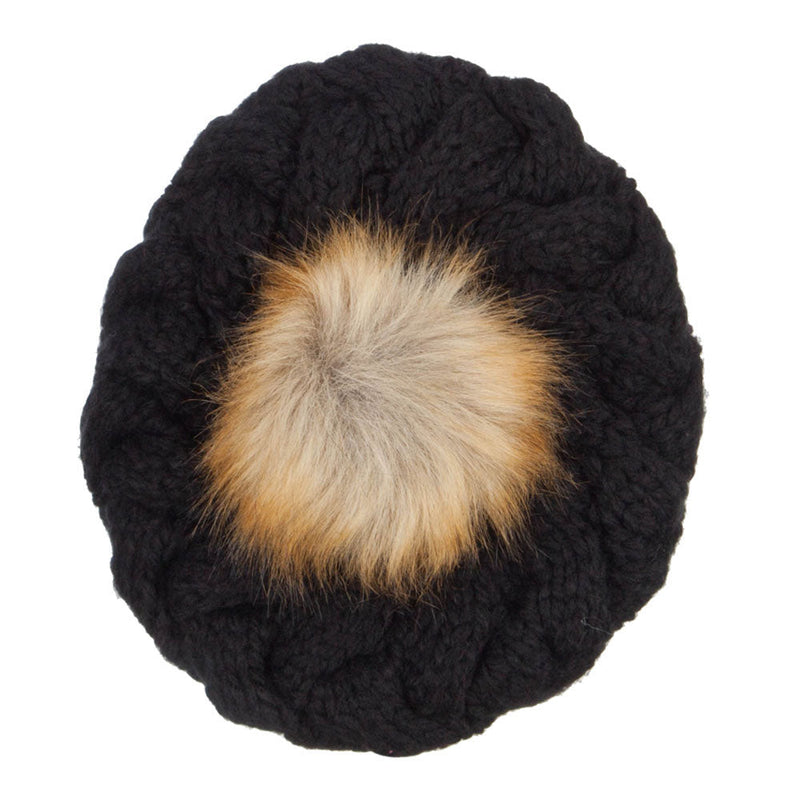 Faux Fur Pom Knit Beret