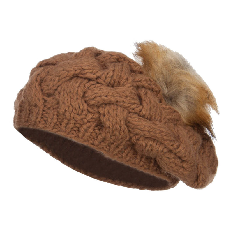 Faux Fur Pom Knit Beret