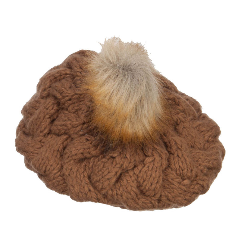 Faux Fur Pom Knit Beret