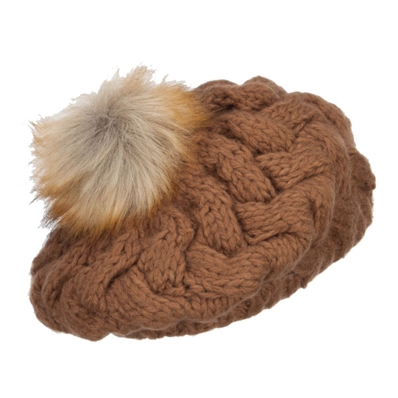 Faux Fur Pom Knit Beret
