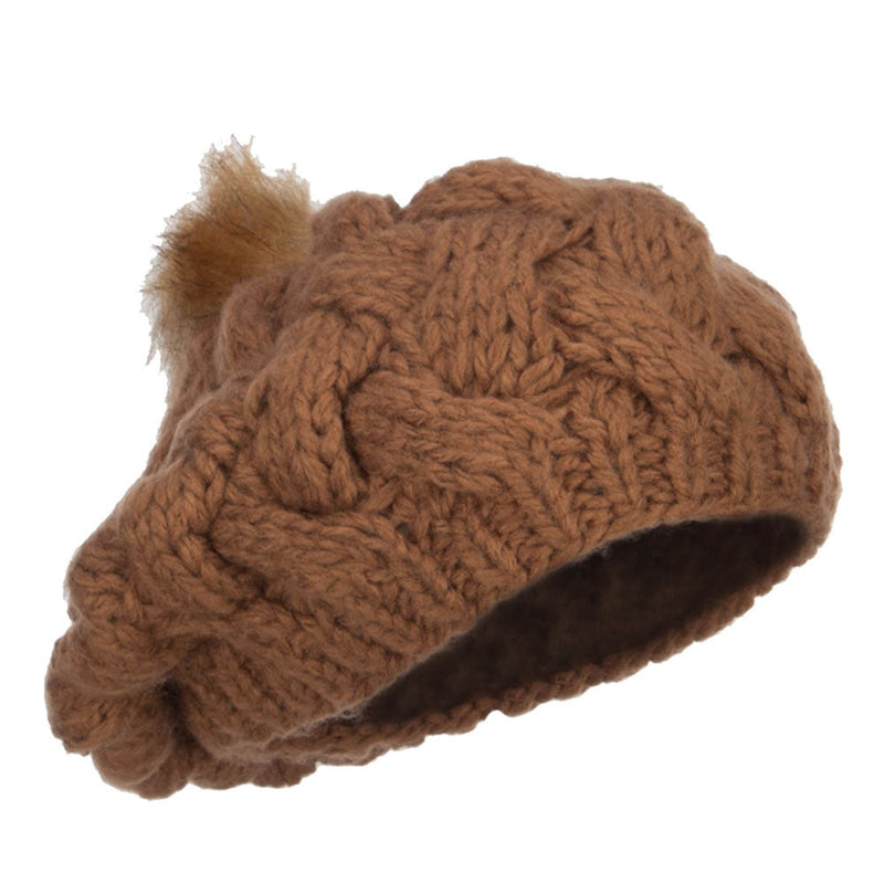 Faux Fur Pom Knit Beret