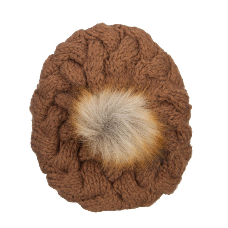 Faux Fur Pom Knit Beret