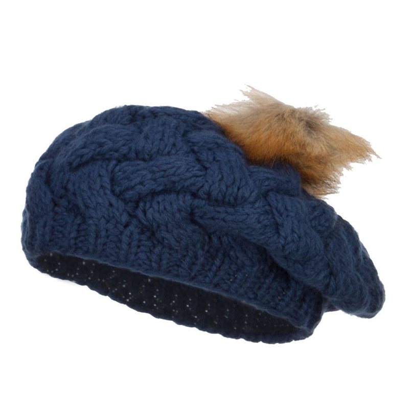Faux Fur Pom Knit Beret
