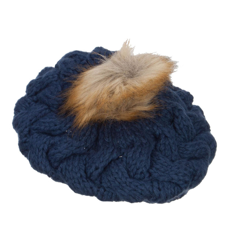 Faux Fur Pom Knit Beret