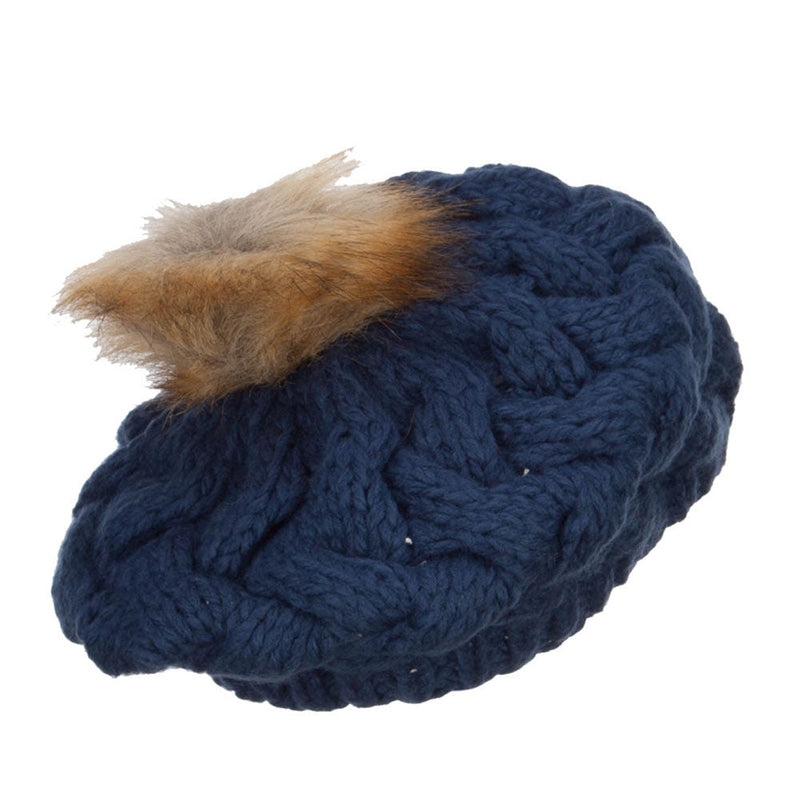 Faux Fur Pom Knit Beret