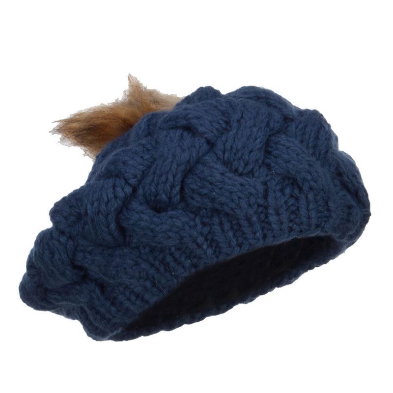 Faux Fur Pom Knit Beret