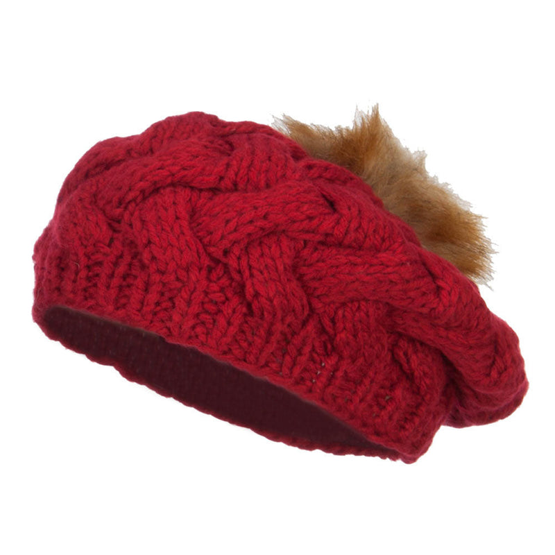 Faux Fur Pom Knit Beret