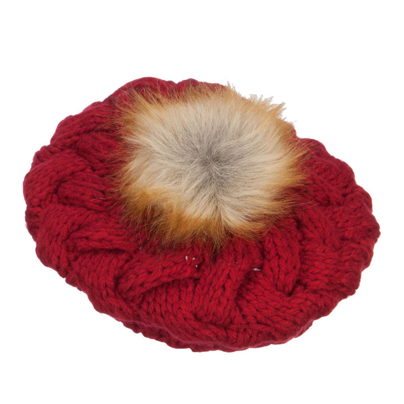 Faux Fur Pom Knit Beret