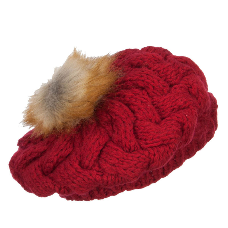 Faux Fur Pom Knit Beret