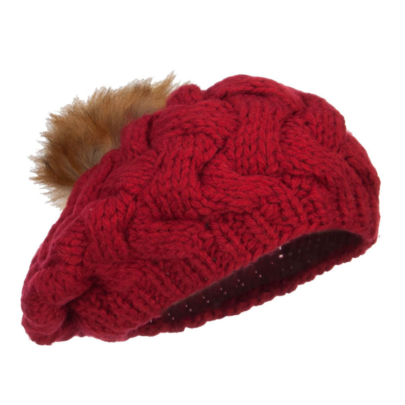 Faux Fur Pom Knit Beret