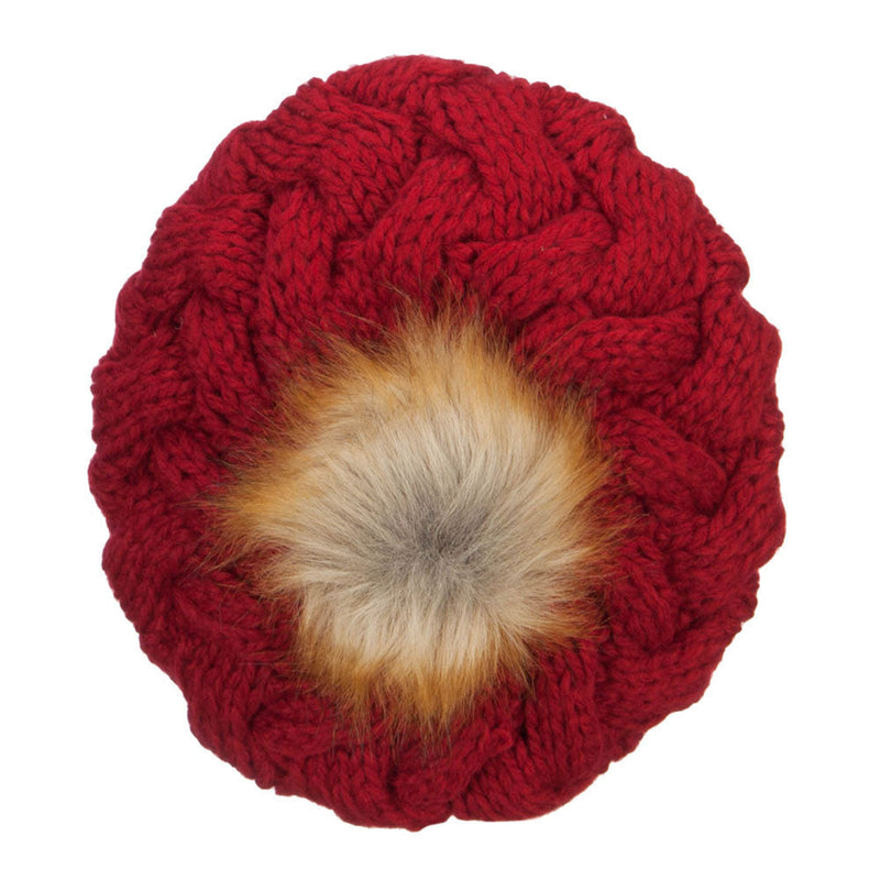 Faux Fur Pom Knit Beret