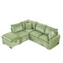 82.67"Convertible Sofa Bed Sectional Sofa Sleeper L-shaped Sofa with a Storage Ottoman,Two Pillows, Two Power Sockets and Two USB Ports for Living Room, Green