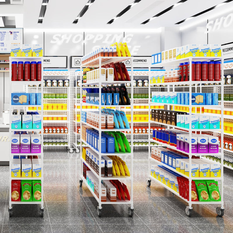 7 Tier Standing Shelf Units, 2800 LBS NSF Height Adjustable Metal Garage Storage Shelves with Wheels, Heavy Duty Storage Rack Metal Shelves - Black - 7T-2800LBS-WHITE