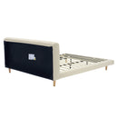 Beige Chunky Headboard Bed Frame with Solid Rubberwood Legs, Cal-King by HouseOfZazla