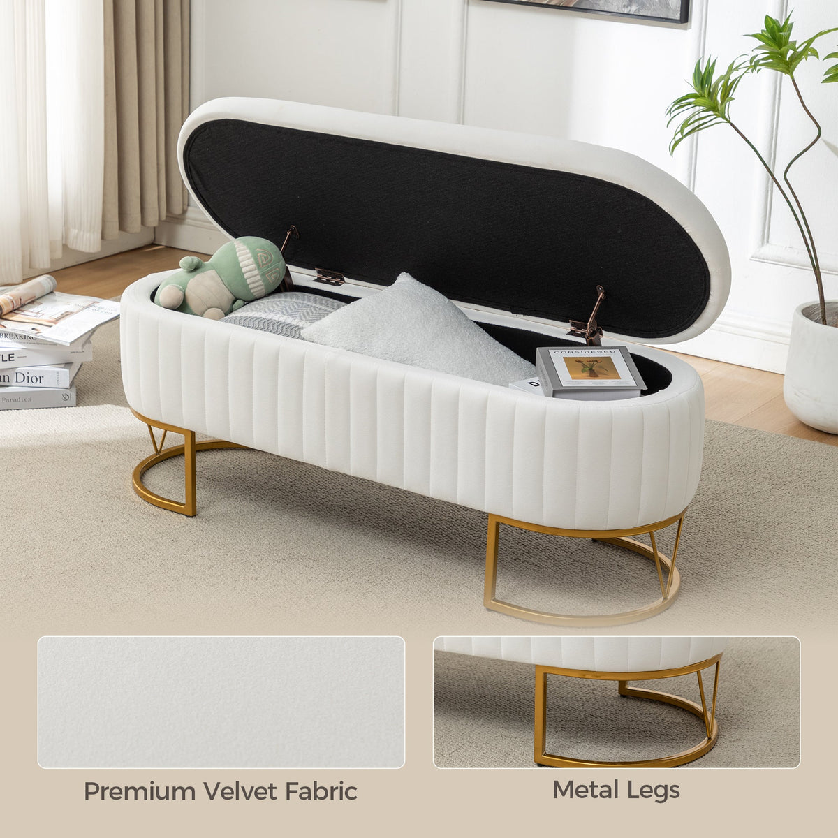 Storage Bench Bedroom Bench with Golden Metal Legs, photo 10 of 10