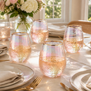Festive Lustered Iridescent Stemless Wine - Set of 4