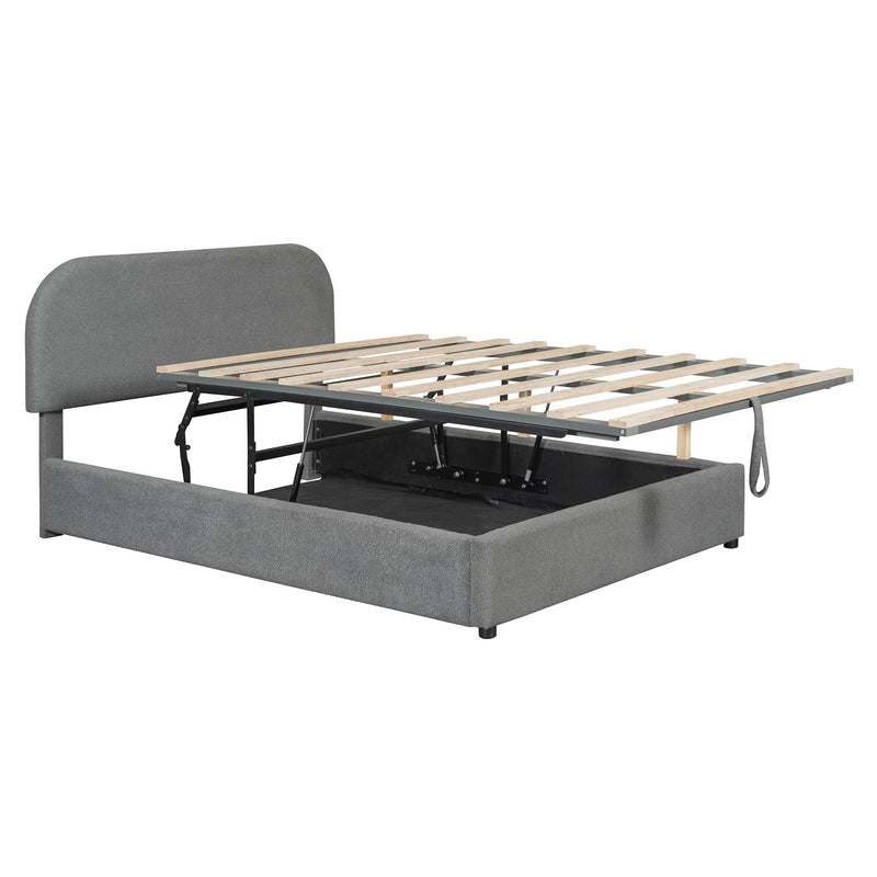 Walker Edison - Teddy Fleece Full  Size Upholstered Platform Bed with Hydraulic Storage System, Gray