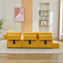 91.73" L-shaped Sofa Sectional Sofa Couch with 2 Stools and 2 Lumbar Pillows for Living Room, Yellow