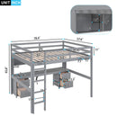 Loft Bed With Desk, Cabinets, Drawers, Charging Station And Bedside Tray