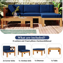 TOPMAX Outdoor 5-Piece Wood Sectional Patio Sofa Set with Blue Cushions by HouseOfZazla