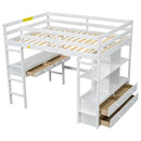 Full Size Loft Bed With Built In Desk, 2 Drawers, Storage Shelves - White by HouseOfZazla