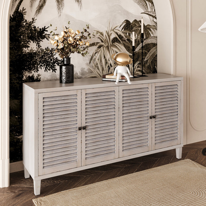 Accent Cabinet 4 Shutter Door Wooden Cabinet Sideboard Buffet Server Cabinet Storage Cabinet, for Living Room, Entryway, Hallway, Office, Kitchen and Dining Room, Natural Wood Wash