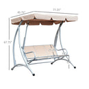 3-Seat Outdoor Porch Swing Chair, Patio Swing Glider with Adjustable Canopy, Breathable Seat, and Steel Frame for Garden, Poolside, Backyard, Beige