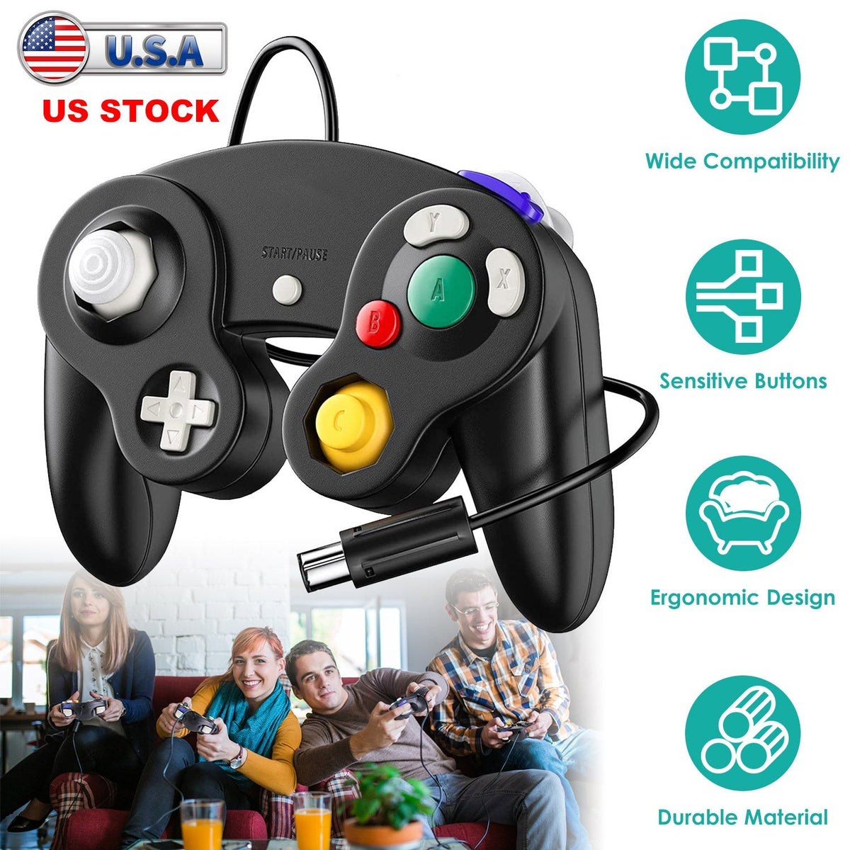Shock Wired Game Controller Gamepad Compatible with Nintendo Wii Gamecube, photo 7 of 10