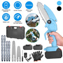 Electric Mini Chainsaw Portable Handheld Cordless Small Chain Saw Battery Powered with 2Pcs 2200mAh Rechargeable Batteries 4in/6in Chains for Pruning