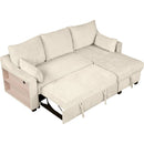 90" Pull Out Sleeper Sofa L-Shaped Couch Convertible Sofa Bed with Storage Chaise, Storage Racks and USB Ports (SG001340AA), Beige