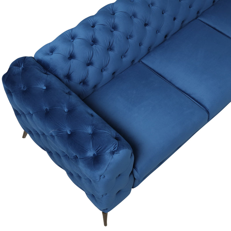 85.5" Velvet Upholstered Sofa with Sturdy Metal Legs, Modern Sofa Couch with Button Tufted Back, 3 Seater Sofa Couch for Living Room, Apartment, Home Office, Blue