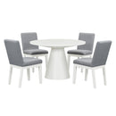 5-piece Dining Set Retro Round Table with 4 Upholstered Chairs for Living Room, Dining Room (White)