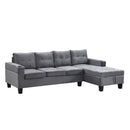 Modern Sectional Sofa Set with L Shape Chaise Lounge and Storage in Grey Velvet Fabric