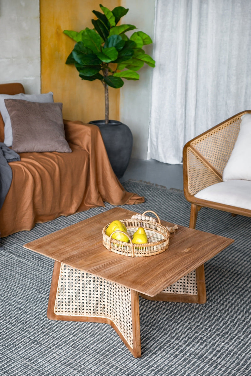 Walker Edison | Rattan Teak Coffee Table