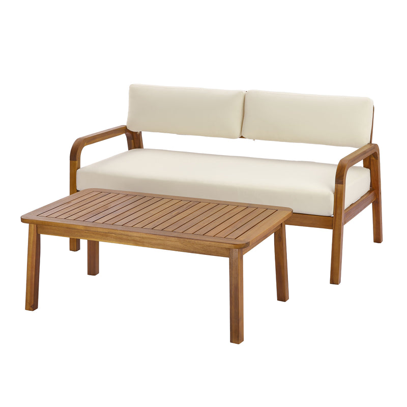 2 Pieces Outdoor Sofa Set with Cushions - Teak, photo 2 of 10