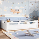 Twin Size Floor Platform Bed with Full-Length Guardrails