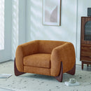 Modern Upholstered Boucle Arm Chair With Tuxedo Design And Triangular Legs