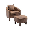 Accent Chair with Ottoman, Mid Century Modern Barrel Chair Upholstered Club Tub Round Arms Chair for Living Room