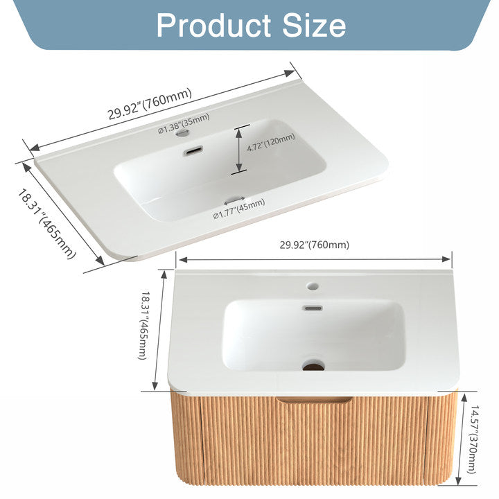 30-Inch Wall-Mounted Floating Solid Wood Bathroom Vanity, photo 6 of 10