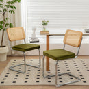 Rattan Side Accent Dining Chairs With Painted Legs (Set of 2)