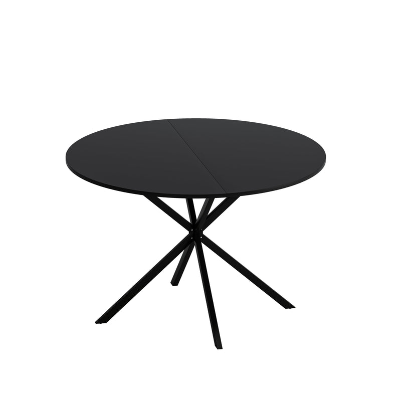 47.24" Modern Cross Leg Round Dining Table, Black Top Occasional Table, Two Piece Removable Top, Matte Finish Iron Legs