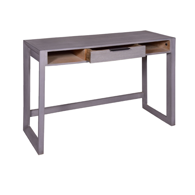 44 Inch Minimalist Single Drawer, Mago Wood, Entryway Console Table Desk, Textured Groove Lines, Gray