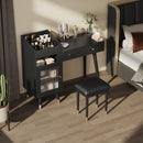 Modern Makeup Vanity Desk With Drawers Cabinet & Charging Port Engineered Wood Space Saving Design For Small Places - Black by HouseOfZazla