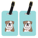 Checkerboard Blue English Bulldog  Luggage Tag