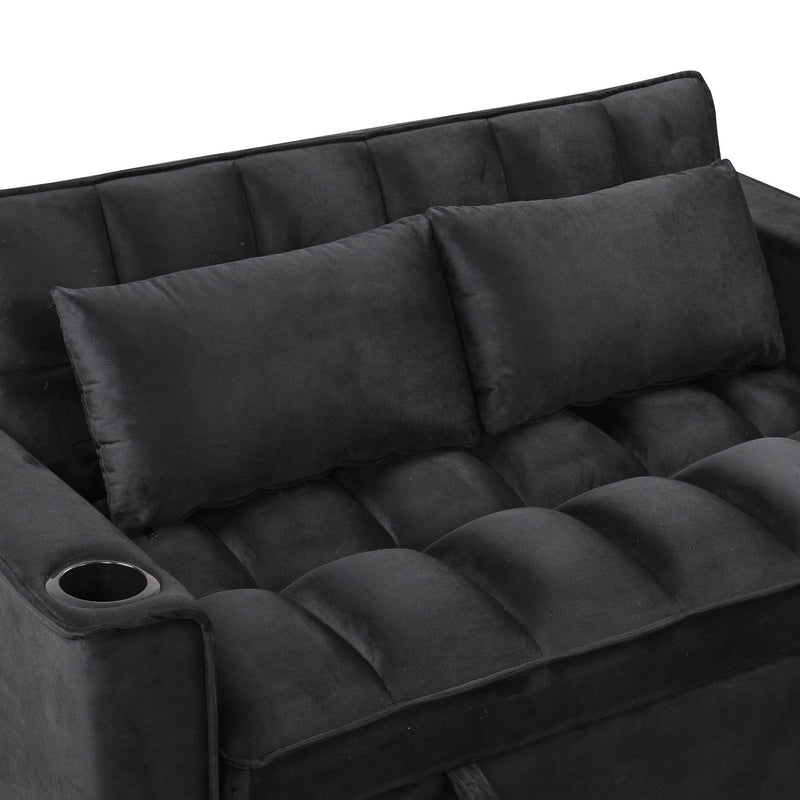 55.3" 4-1 Multi-functional Sofa Bed with Cup Holder and USB Port for Living Room or Apartments Black