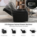 270 Degree Swivel PU Leather Power Recliner Individual Seat Home Theater Recliner with Comforable Backrest, Tray Table, Phone Holder, Cup Holder, USB Port, Hidden Arm Storage for Living Room, Black