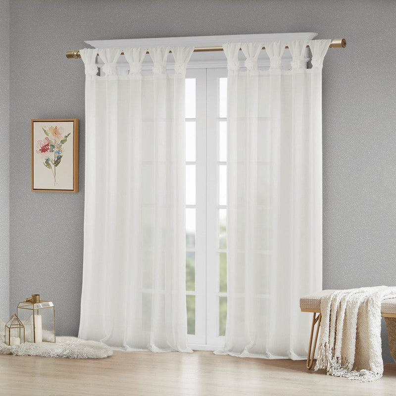 Floral Embroidered Cuff Tab Top Solid Curtain Panel, photo 2 of 9