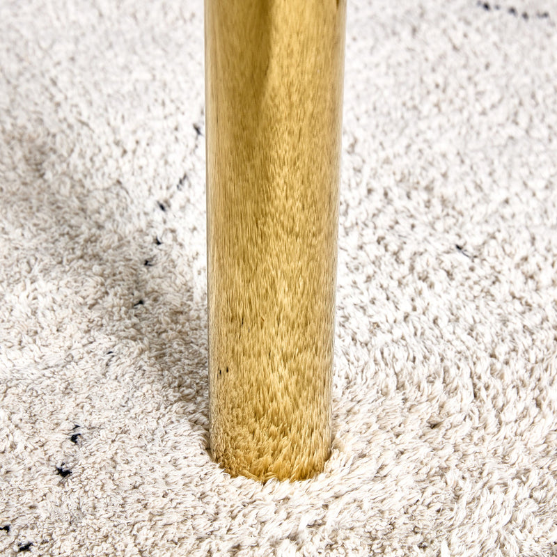 A modern minimalist style glass dining table. Transparent tempered glass tabletop with a thickness of 0.3 feet and golden metal legs. Suitable for restaurants and living rooms. 51"x31.4"x29.5"